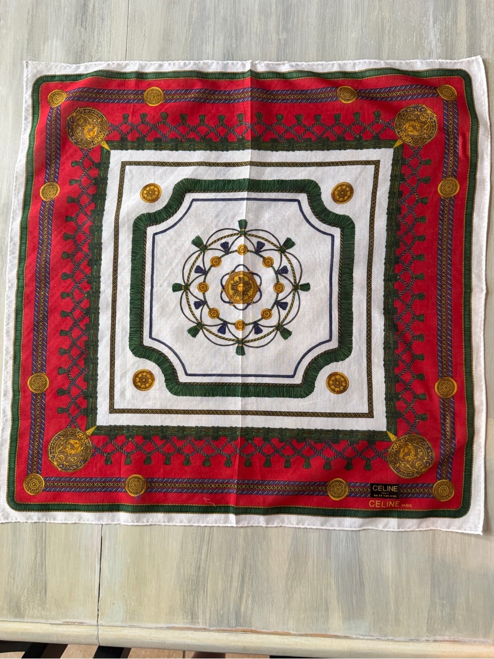 Celine Paris Red equestrian baroque motif Bandana Bag Accessory Neckerchief